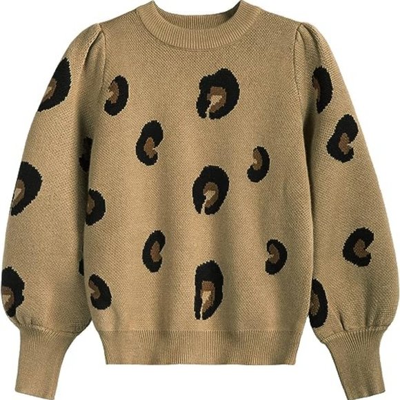Girls Fall Long Sleeve Crew Neck Leopard Pullover Christmas Sweaters - Picture 1 of 6